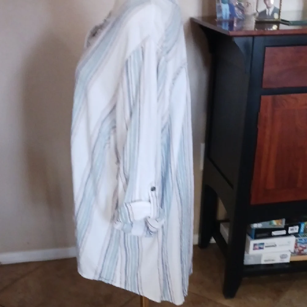 CJ Banks White and Blue Striped Blouse - Picture 6 of 8
